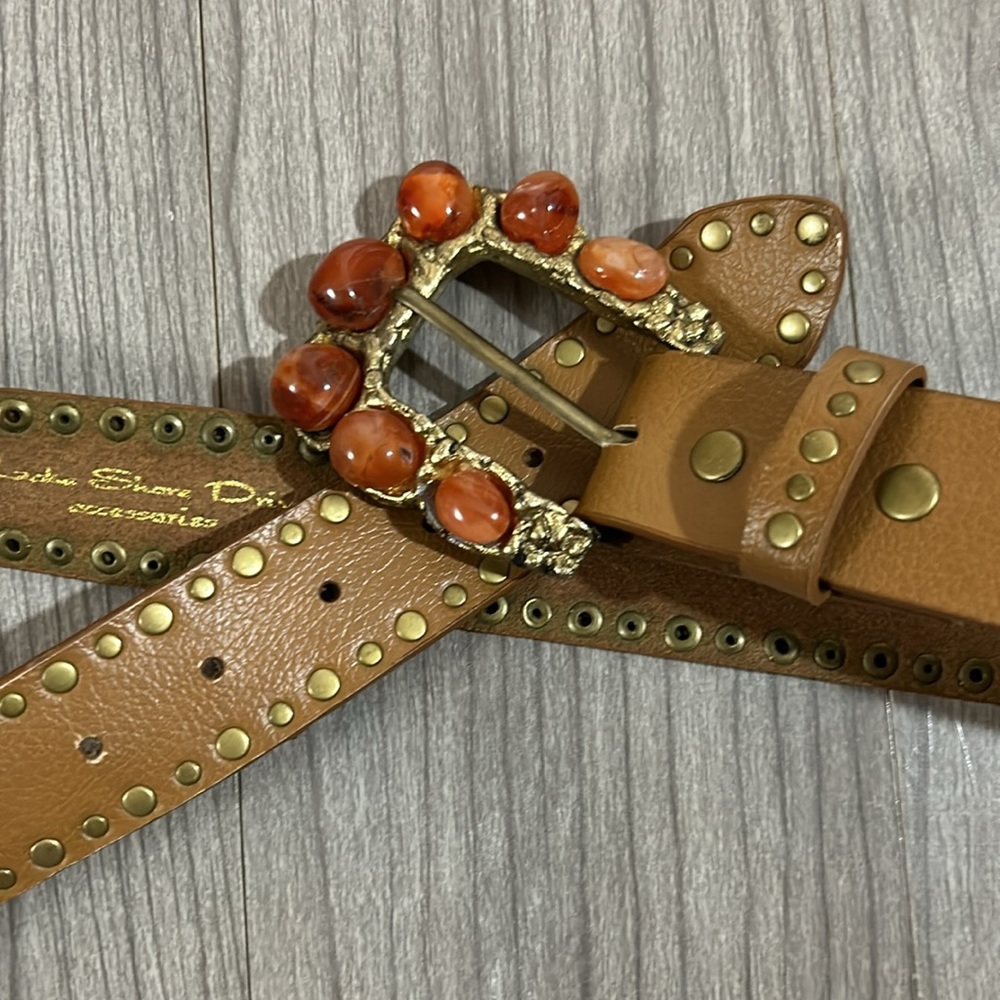 Genuine amber buckle leather belt, Sz L